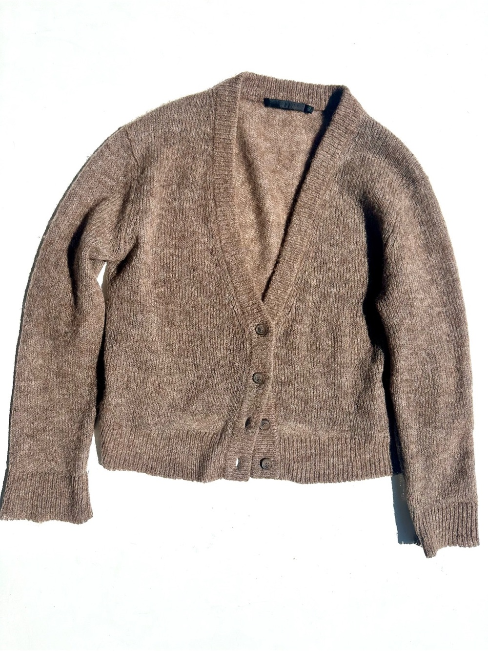Jenni Kayne Alpaca Wool Taupe Brown V-Neck Button Cardigan Women’s Sweater, M